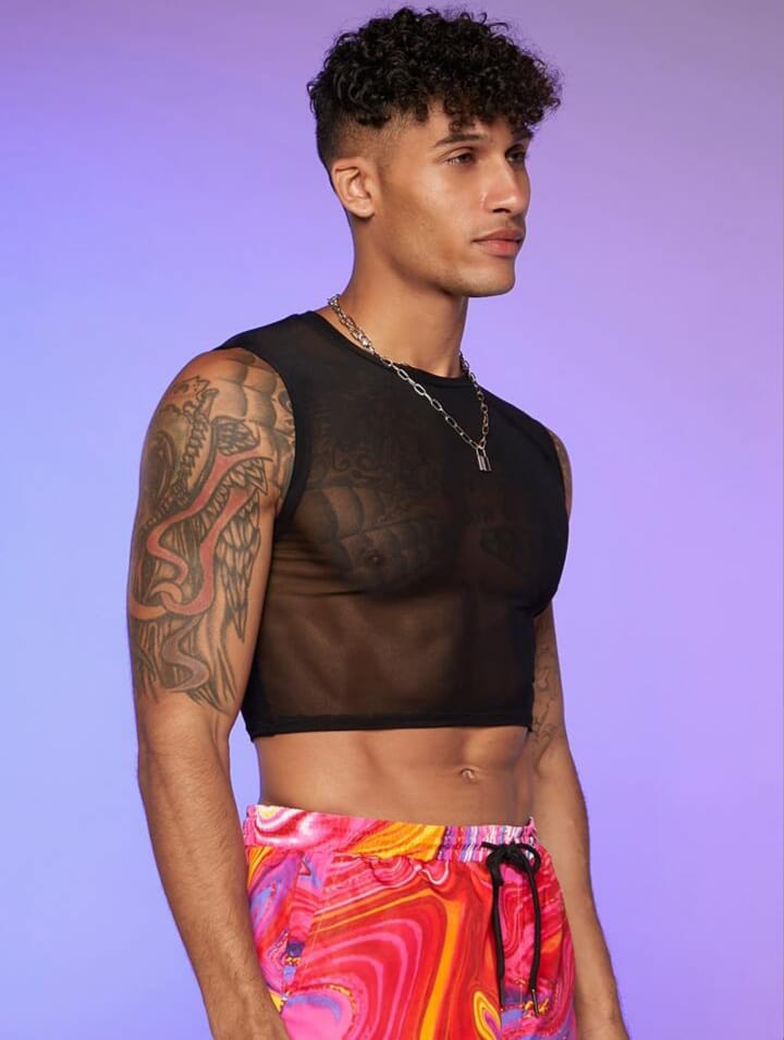 Bonga Boys men sheer crop mesh tank top